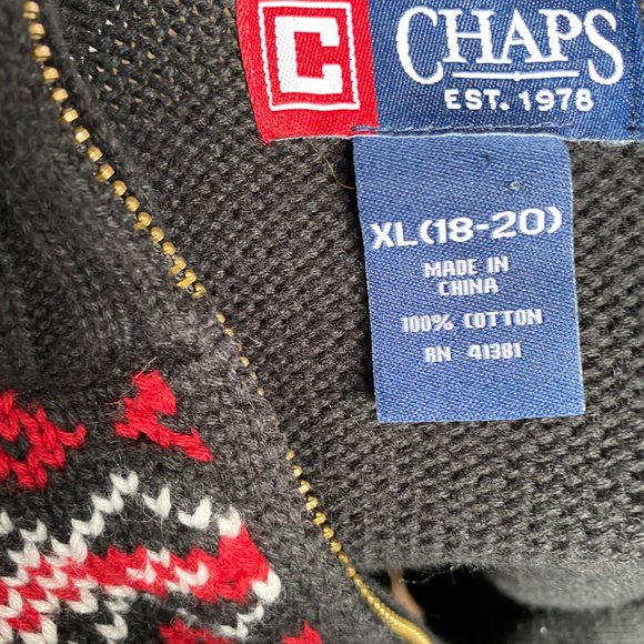Chaps Blk Cotton Zip Sweater - sz 18/20 - Picture 3 of 10